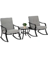 Slickblue Outdoor 3-Piece Patio Furniture Table Rocking Chairs Set with Cushions