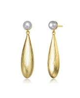 Genevive Sterling Silver 14K Gold Plated with Genuine Freshwater Drop Pearl Modern Earrings