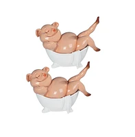 Fc Design "2-pc Gift Set" 6"W Piggy Bathing Figurine Statue Ornament Home Room Office Decor and Perfect Gift Ideas for Housewarming, Holidays and Birt