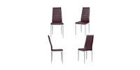 Slickblue Set of 4 Modern High Back Brown Pvc Leather Dining Chairs with Metal Legs