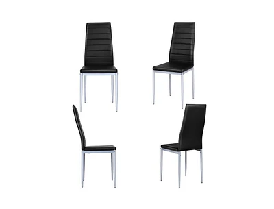 Slickblue Set of 4 Modern High Back Brown Pvc Leather Dining Chairs with Metal Legs