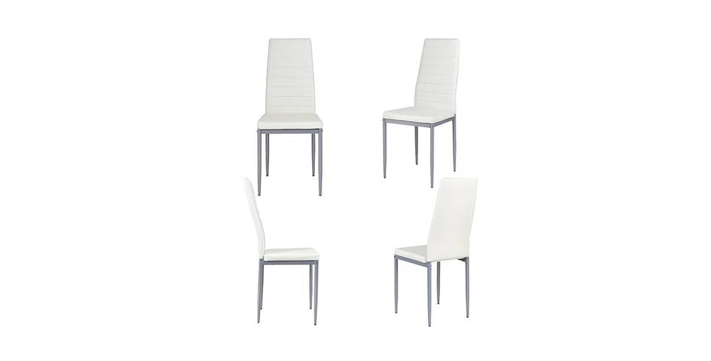 Slickblue Set of 4 Modern High Back Brown Pvc Leather Dining Chairs with Metal Legs
