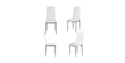 Slickblue Set of 4 Modern High Back Brown Pvc Leather Dining Chairs with Metal Legs