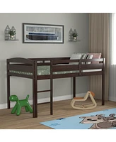 Gouun Wooden Twin Low Loft Bunk Bed with Guard Rail and Ladder