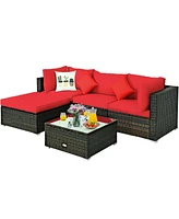 Gouun 5 Pcs Outdoor Patio Rattan Furniture Set Sectional Conversation with Cushions