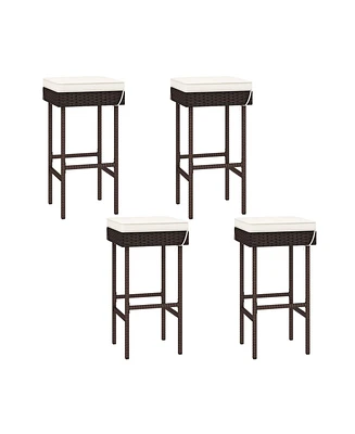 Gouun Patio Rattan Barstools Set of 4 with Footrest and Soft Cushions for Backyard Balcony-4 Pieces
