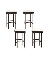 Gouun Patio Rattan Barstools Set of 4 with Footrest and Soft Cushions for Backyard Balcony-4 Pieces