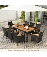 Gymax 9 Pcs Patio Dining Set for 8 Large Conversation Set w/ Umbrella Hole Seat Cushion