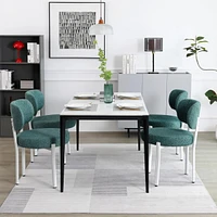 Dyhome Dining Chairs Set of 2, Upholstered Modern Dining Room Chairs, Tufted Sherpa Boucle Kitchen Chairs, Mid Century Dining Chair with White Metal L