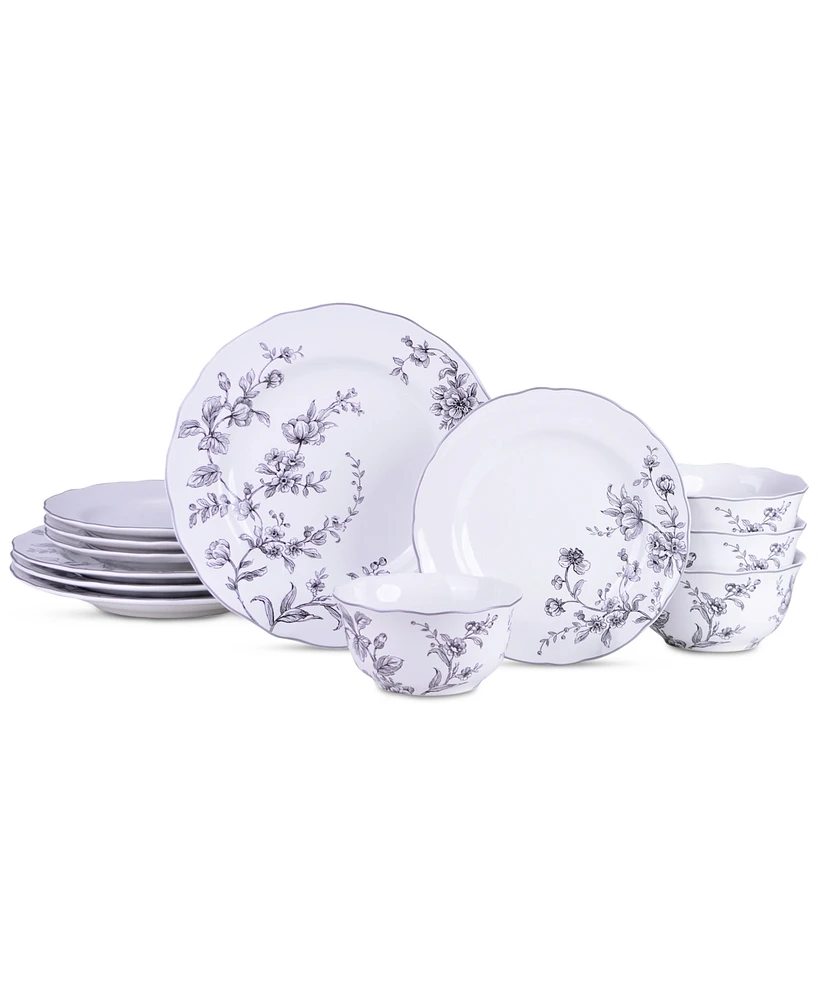 222 Fifth Bellamy Porcelain 12 Pc. Dinnerware Set, Service for 4