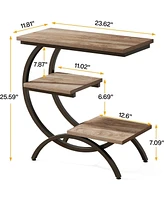 Tribesigns C-Shaped End Table Set of 2, Industrial 3-Tier Small Side for Couch, Wood Bedside Snack with Storage Shelves Liv