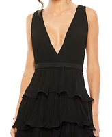 Mac Duggal Women's Sleeveless Ruffle Tiered V Neck Gown