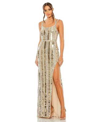 Women's Halter Neck Embellished Detailed Back Gown