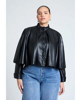 Eloquii Plus Size Faux Leather Cape Jacket