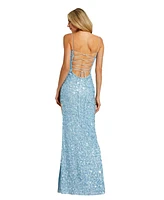 Mac Duggal Women's Embellished Spaghetti Strap V Neck Gown with Slit