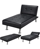 Slickblue Modern Faux Leather Chaise Lounge Recliner Sleeper Sofa for Relaxation and Comfort