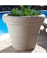 Slickblue Round Planter with Weathered Concrete Finish in Durable Poly Resin