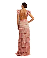 Mac Duggal Women's Ruffle Tiered Criss Cross Lace Up Gown