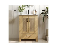 DeerValley 24" Pre-assembled Single Bathroom Vanity with Ceramic Top, Soft-close Doors and Drawer