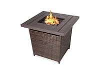 Slickblue Resin Wicker Lp Gas Fire Pit with Faux Wood Tabletop and Cover for Outdoor Living