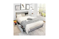 Slickblue Linen Upholstered Platform Bed with Headboard and 4 Storage Drawers