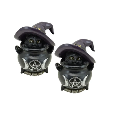 Fc Design "2-pc Set" 5.75"H Led Cat in Cauldron Figurine Statue Ornament Home Room Office Decor and Perfect Ideas for Housewarming, Holidays and Birth