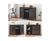 gaomon Wine Bar Cabinet,47" Farmhouse Coffee Bar Cabinet with Sliding Barn Door, Buffet Sideboard Cabinet with 16 Bottle Wine Rack for Dining