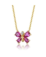 GiGiGirl Sterling Silver 14K Gold Plated Butterfly Necklace with Red Cubic Zirconia