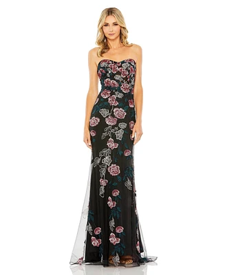 Mac Duggal Women's Strapless Floral Embroidered Gown