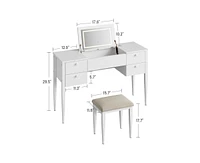 gaomon 47" Makeup Vanity Desk with Flip Top Mirror and Lights, 3 Lighting Mode, 3 in 1 Vanity Table with 5 Drawers