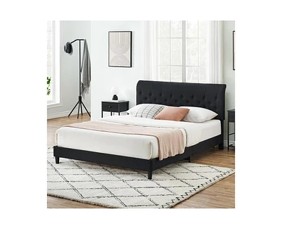 gaomon Full Size Platform Bed Frame, Modern Balck Upholstered Bed Frame with Adjustable Headboard, Button Tufted Decor, Noise Free Wood Slats Mattress