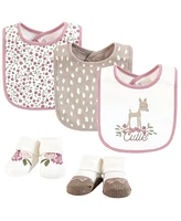 Hudson Baby Infant Girl Cotton Bib and Sock Set, Fawn Cutie, One Size