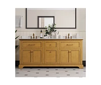 DeerValley 72" Pre-assembled Double Bathroom Vanity with Engineered Marble Top, Soft Closing and Splash Guard