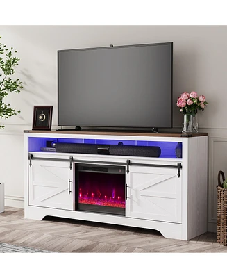 Lovmor 70 in. Freestanding Electric Fireplace Tv Stand in white with 16-rbg Color Lights for TVs up to 80 in.