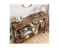 gaomon Entryway Table, 2 Tier Console Table with Storage, Wood Sofa Table with 2 Glass Drawers for Entry Way, Hallway,Living Room