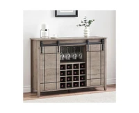 gaomon Wine Bar Cabinet,47" Farmhouse Coffee Bar Cabinet with Sliding Barn Door, Buffet Sideboard Cabinet with 16 Bottle Wine Rack for Dining