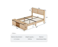 gaomon Natural Rattan Full Size Bed Frame with Sliding Barn Door Storage Cabinets and Headboard