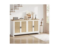 gaomon Buffet Cabinet,Rattan Accent Storage Cabinet with 4 Doors and Shelf, Sideboard Buffet Cabinet with Storage