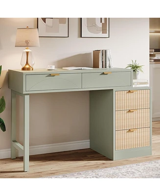 Tribesigns Computer Desk with 5 Drawers, Reversible Small Writing Desk with Storage, Modern Wooden Study Table Office Workstation for Home Office, Sma