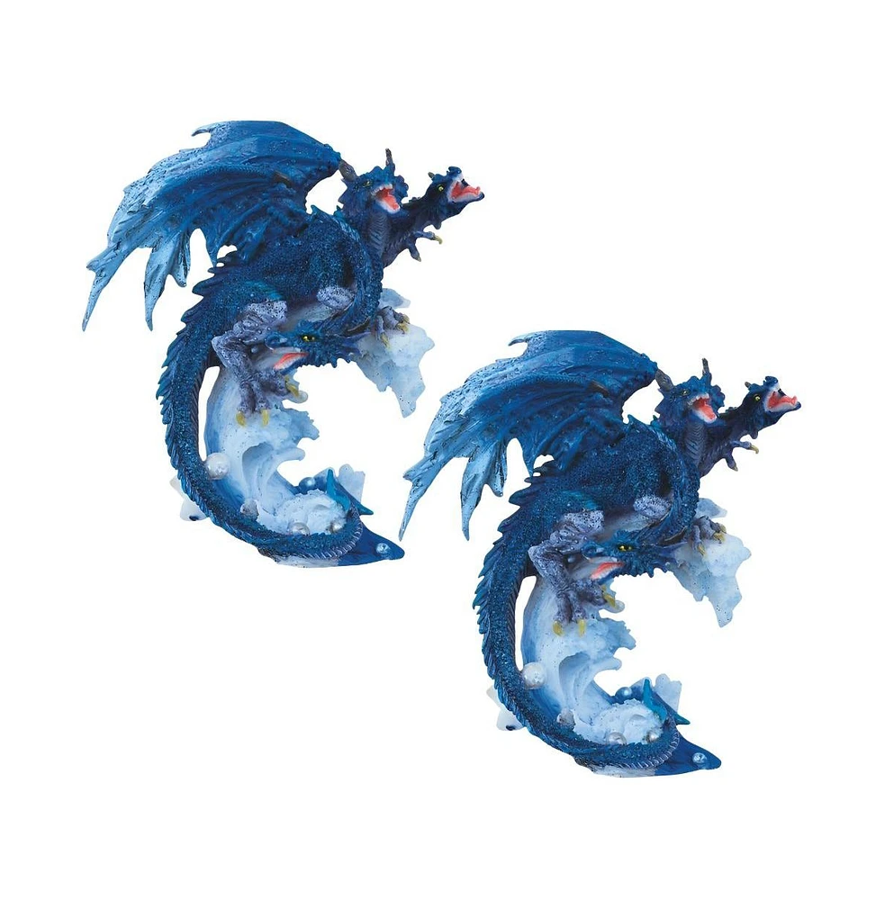 Fc Design "2-pc Gift Set" 4"H Three-Headed Blue Dragon Figurine Statue Ornament Home Room Office Decor and Perfect Gift Ideas for Housewarming, Holida