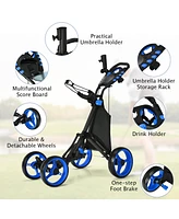 Gymax 4 Wheels Foldable Golf Push Pull Cart Trolley w/ Brake Waterproof Bag