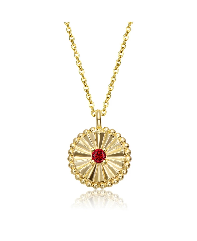 GiGiGirl Exquisite 14k Gold Plated with Red Cubic Zirconia Sun Medallion Pendant Necklace