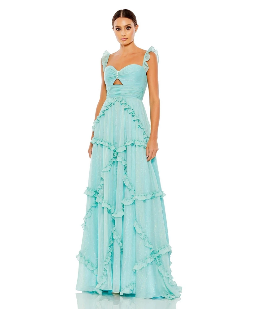 Women's Ruffle Tiered Sleeveless Flowy A Line Gown