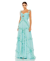 Women's Ruffle Tiered Sleeveless Flowy A Line Gown