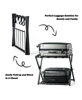 Gouun Foldable Metal Luggage Rack with Dual Storage Shelves and 130 lbs Capacity