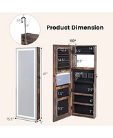 Gouun Mirrored Jewelry Armoire with Full Length Mirror and 2 Internal Led Lights