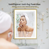 Wisfor Led Vanity Mirror with Gold Frame Wall Mount Bathroom Mirror Frontlit Anti-Fog