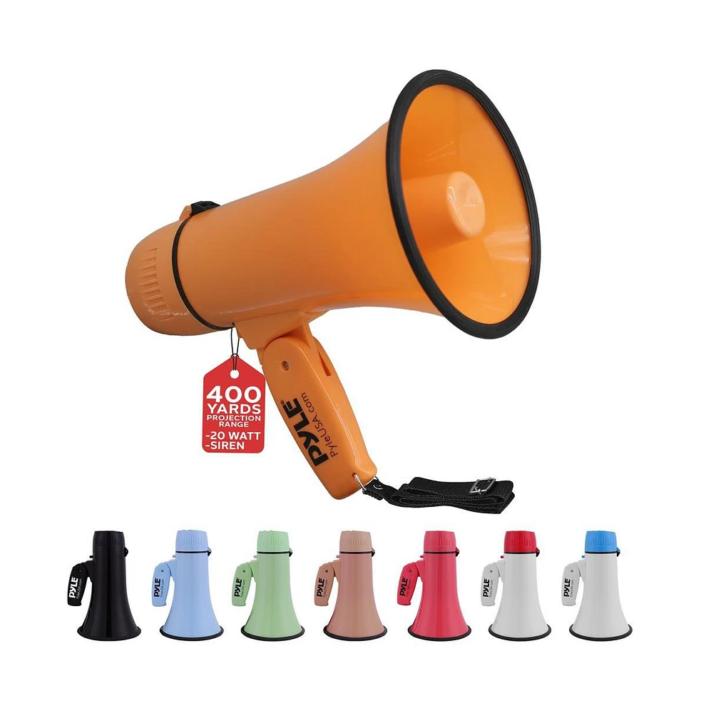 Pyle Portable Megaphone with Siren, 20 Watt Power, Aux Input for MP3, Automatic Siren, Lightweight