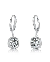 Genevive Sterling Silver White Gold Plated Clear Round and Radiant Cubic Zirconia Drop Earrings