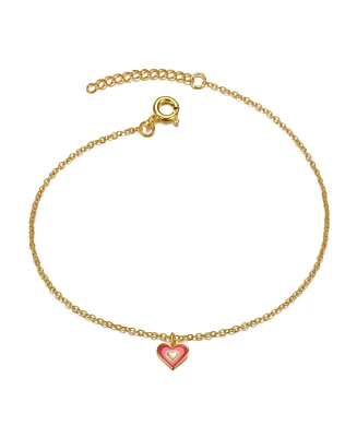 GiGiGirl 14k Gold Plated Red & Pink Enamel Halo Heart Charm Bracelet